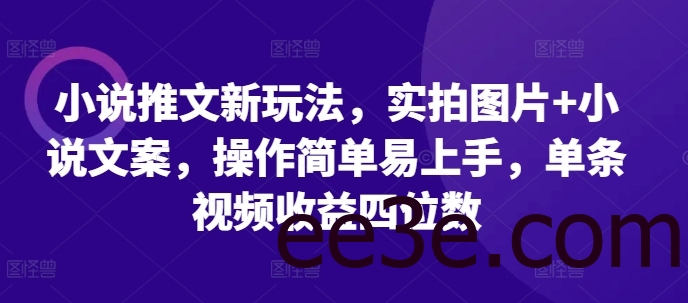 小说推文新玩法，实拍图片+小说文案，操作简单易上手，单条视频收益四位数