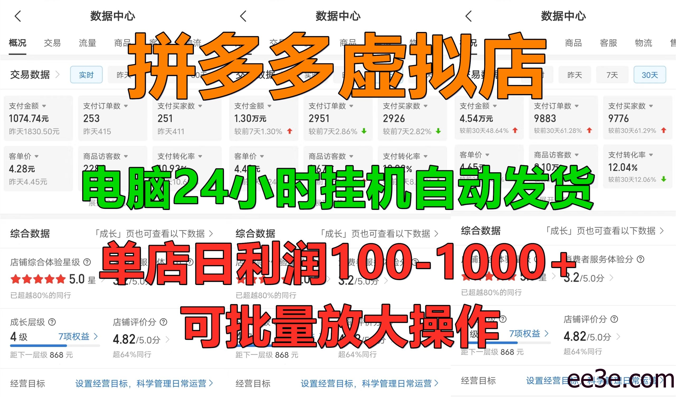 拼多多虚拟店，24小时挂机发货，单店日入100-1000+，可批量放大操作，新手首选项目。