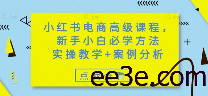 小红书电商高级课程，新手小白必学方法，实操教学+案例分析