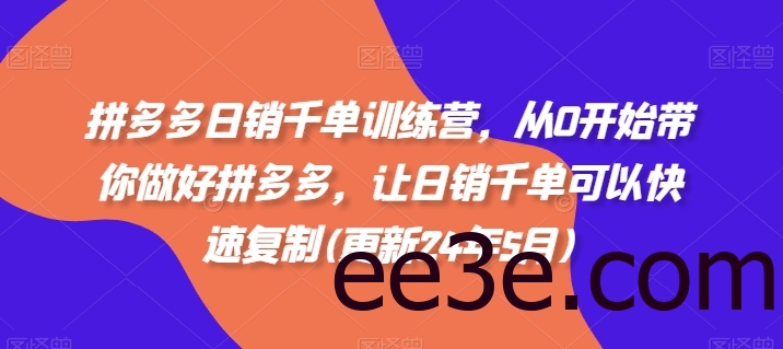 拼多多日销千单训练营，从0开始带你做好拼多多，让日销千单可以快速复制(更新24年5月)