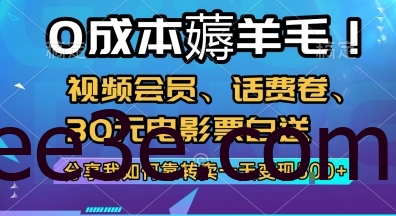 0成本薅羊毛!视频会员、话费卷、30元电影票白送，分享我如何靠转卖一天变现5张+【揭秘】