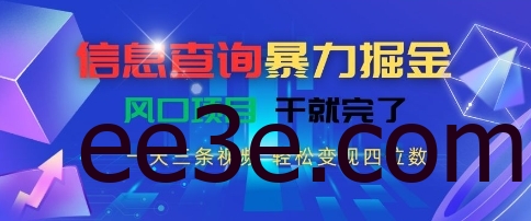 信息查询暴力掘金，一天三条视频，轻松变现四位数，风口项目干就完了【揭秘】