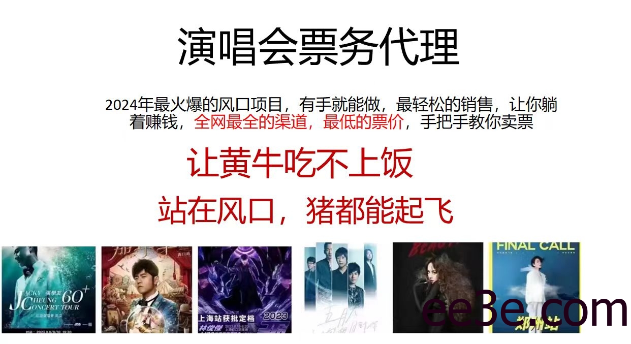 演唱会票务代理，2024年最火爆风口项目，全网最低的票价，小白一分钟上手日入2000+