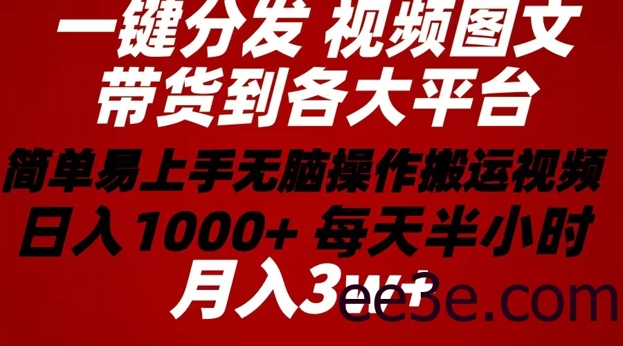 2024年 一键分发带货图文视频 简单易上手 无脑赚收益 每天半小时日入1…