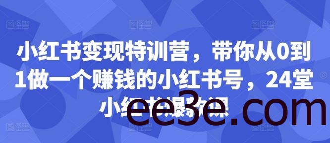 小红书变现特训营，带你从0到1做一个赚钱的小红书号，24堂小红书爆款课