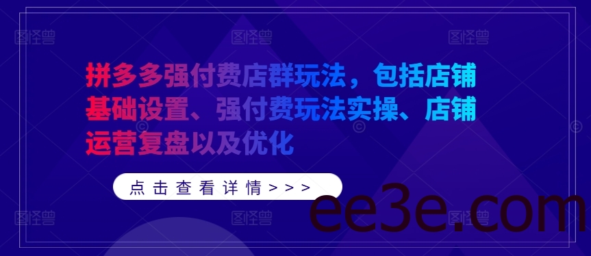 拼多多强付费店群玩法，包括店铺基础设置、强付费玩法实操、店铺运营复盘以及优化